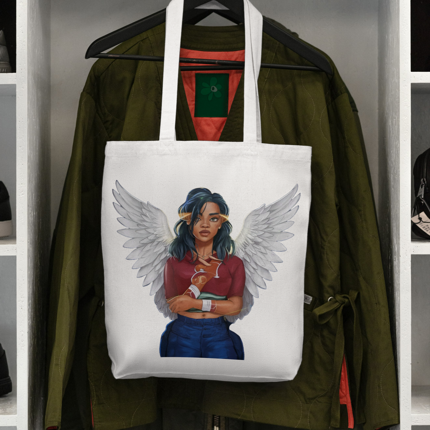 African American Hip Hop Angel Tote Bag – White